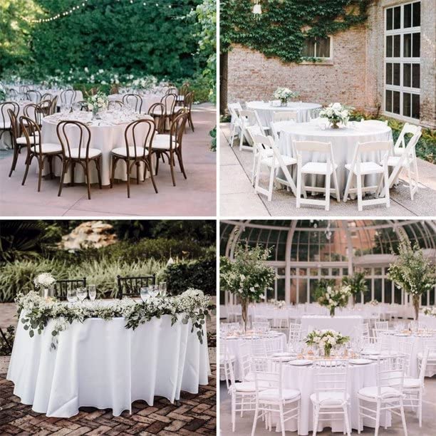 HOUZZKINGZ USA Paper Tablecloths for Round Tables | 82'' - 6 Pack | White Paper Disposable Tablecloth | 3-Ply Premium Paper & Plastic Table Cloths for Parties Disposable, (WPPRTC-6)