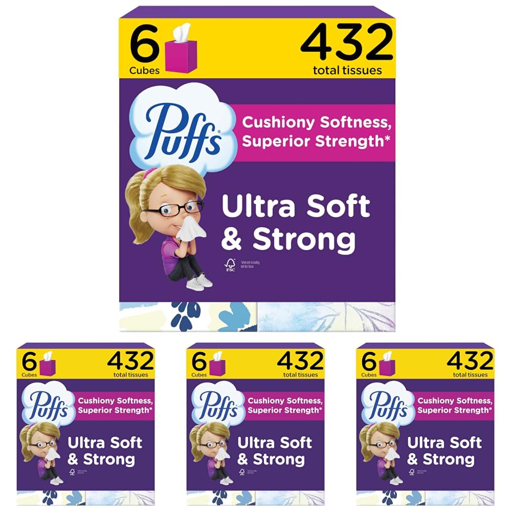 Puffs Ultra Soft Facial Tissuess, Mega Cube, 72 Count (Pack of 24)