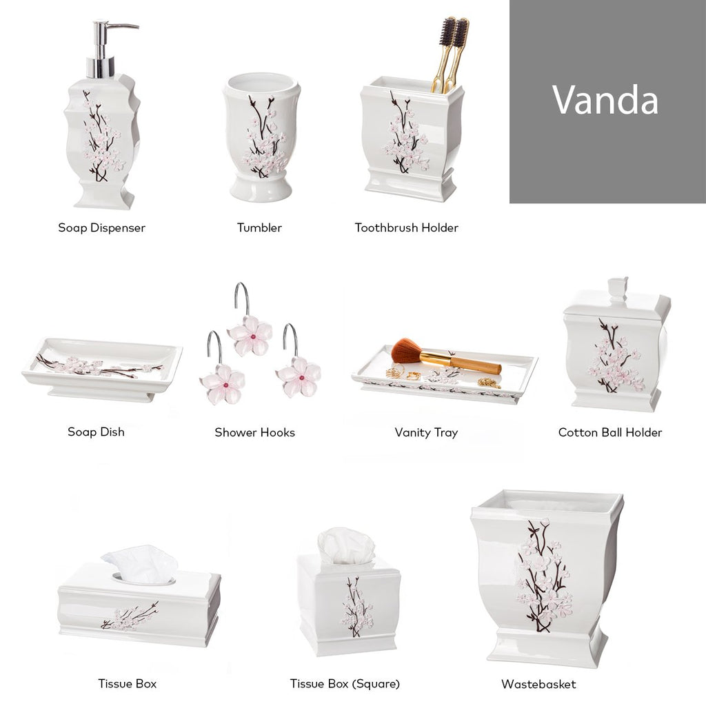 Vanda Cherry Blossom White Square Resin Tissue Box Cover with Bottom Slider