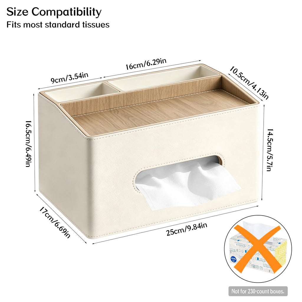 PU Leather Tissue Box Holder Rectangle,Facial Tissue Cover with Tray on Top