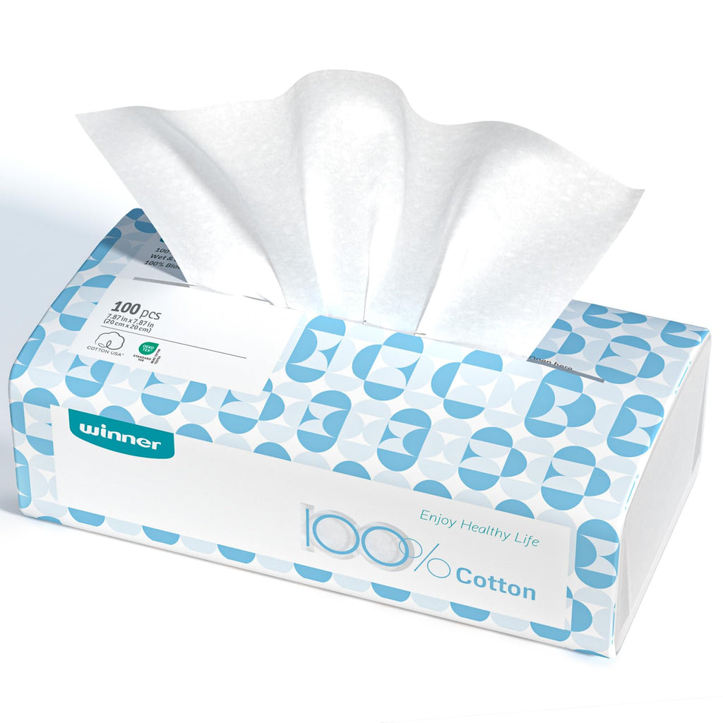 Winner Disposable Face Towels, 100% Cotton, 100 Count (Pack of 1)