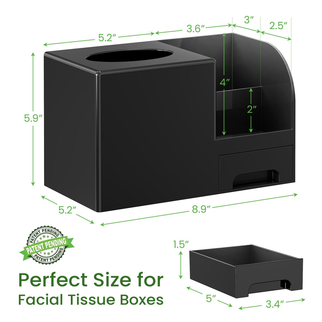 Plastic Square Tissue Box Cover, Multi-Functional Tissue Holder, Black