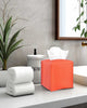 Orange Tissue Box Cover Square – Tissue Box Holder with Bottom Belt [JESMINI] Modern PU Leather Tissue Holder for Home Fall Decoration