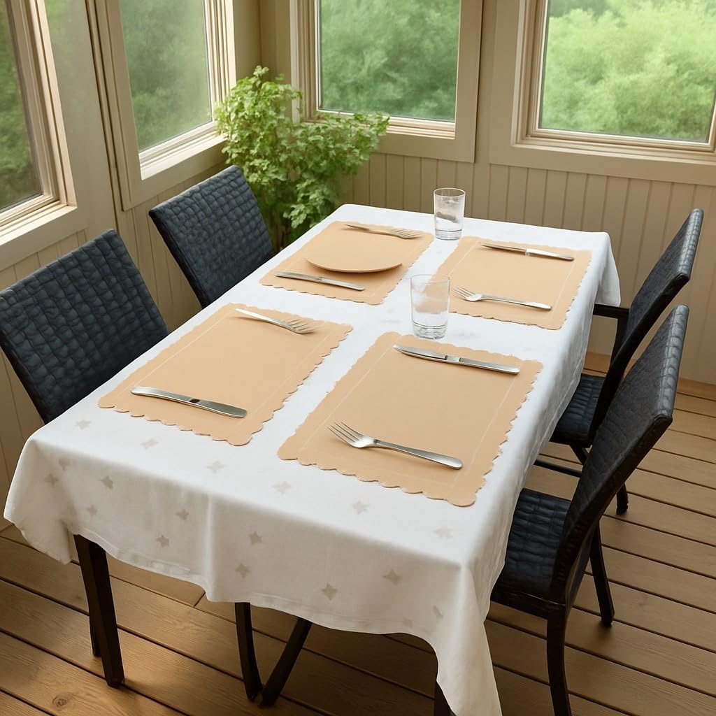 Ur-Way Kraft Paper Placemats Pack: 10 x 14 inch Light Brown Scalloped Edged Disposable Kraft Paper Place Mats for Dining - Perfect for Rustic Farmhouse, Wedding, or Holiday Table Decor