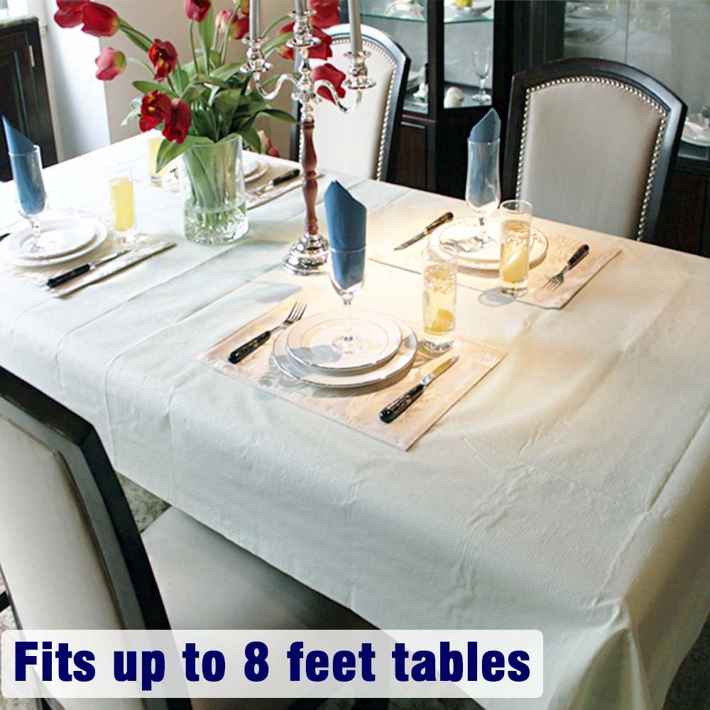 Dozobeede [6 Pack] White Paper Tablecloth Disposable for Rectangle Tables, 54 X 108 Inch Party Table Cover with Plastic Backing, Waterproof 3 Ply Table Cloth for Wedding Labor Day Outdoor Picnic BBQ
