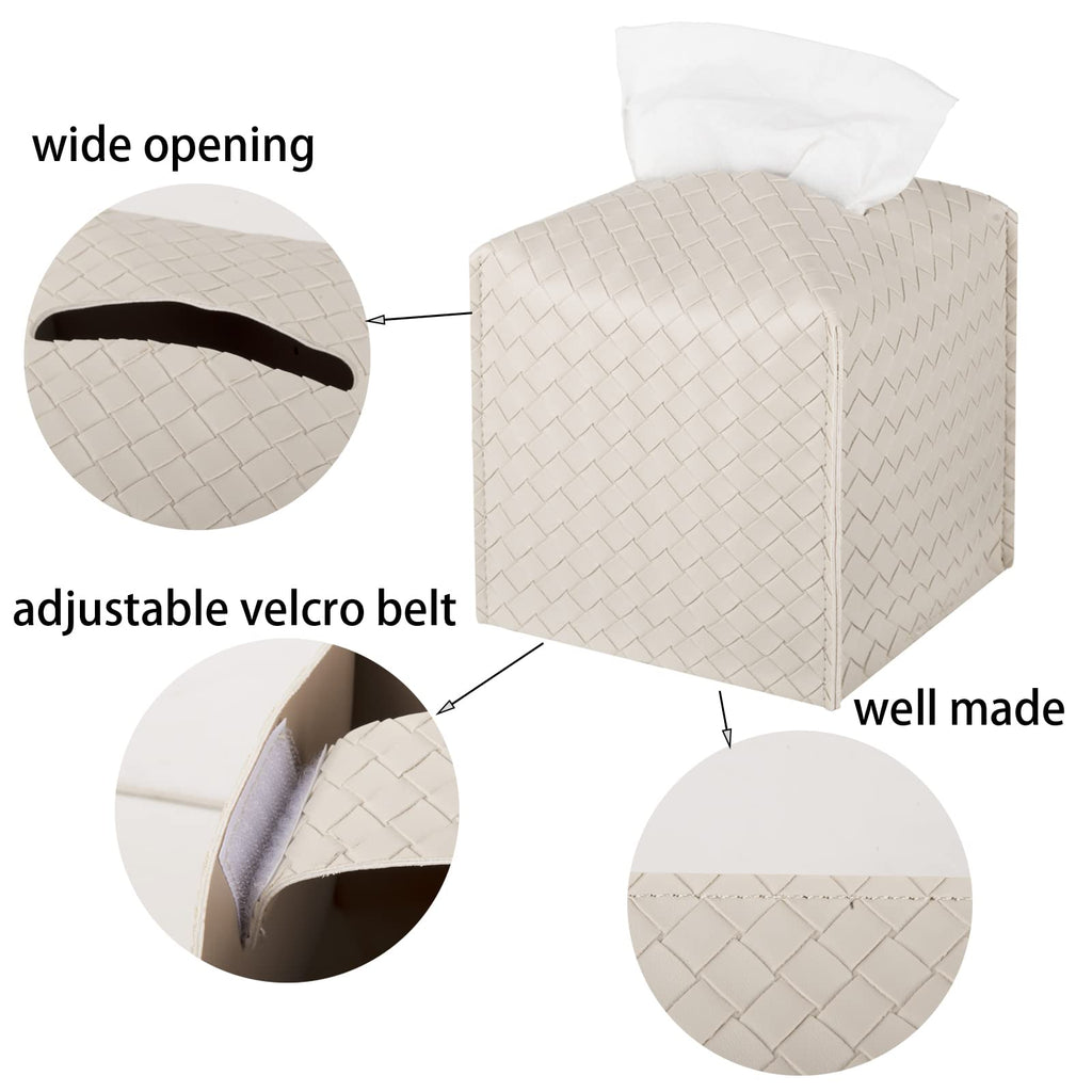 Tissue Box Cover Square Leather Facial Paper Holder, Griege