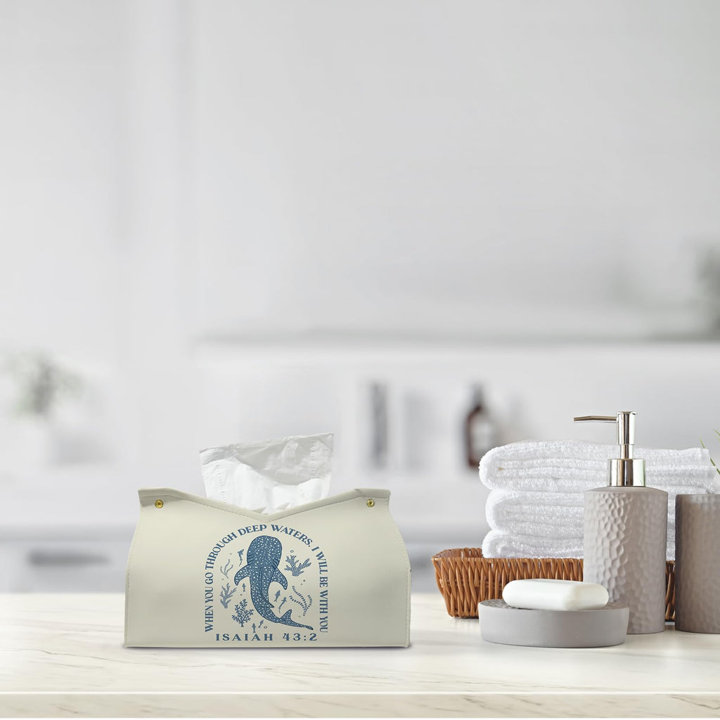 PaJiaNi Whale Shark Christian Tissue Box Cover Rectangle,Ocean Whale Scripture Bible Toilet Paper Box,Leather Decorative Facial Paper Case for Living Room Bathroom Kitchen Office Desk,9.8x5.9x5.9In