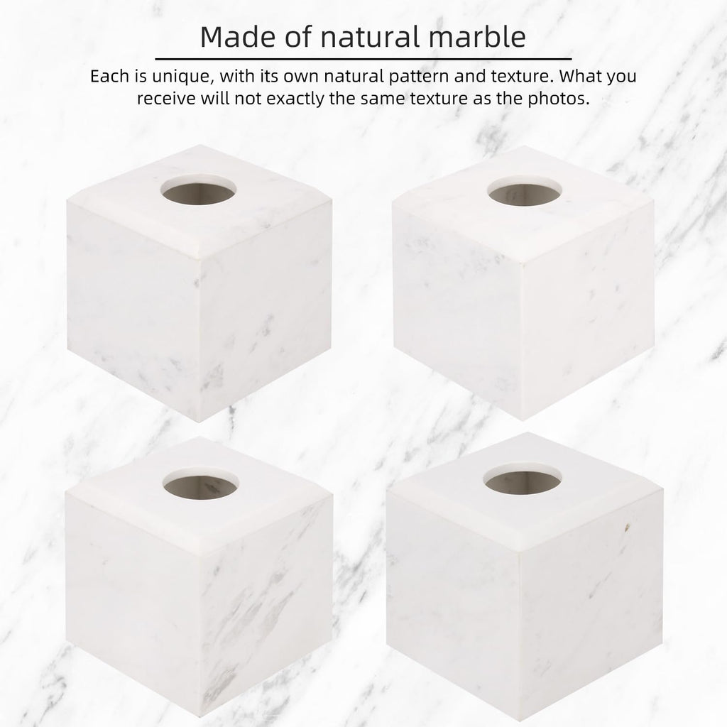 Natural Marble Square Tissue Box Cover,Stone Modern Decorative Sturdy Napkin Box Holder Case,Facial Paper Organizer for Bathroom Vanity Toilet Countertop,Kitchen (1, Jazz White, 5.71 * 5.71 * 5.51)
