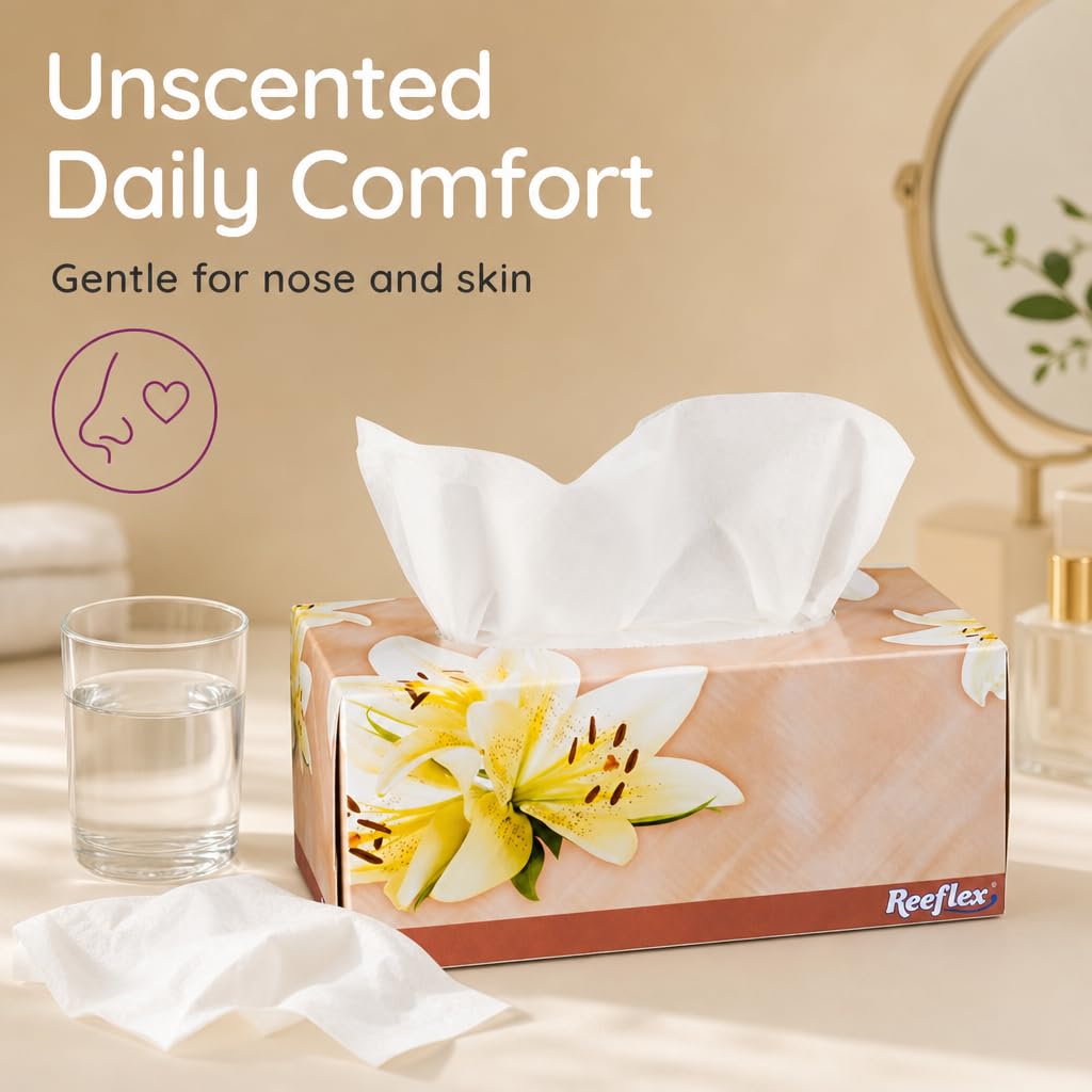 Reeflex Facial Tissues, 2-Ply Soft Facial Tissue - 3 Boxes, 230 Sheets Per Box (690 Total Sheets), Gentle & Durable Tissue Boxes Bulk for Home, Office & Travel (Pack of 8)