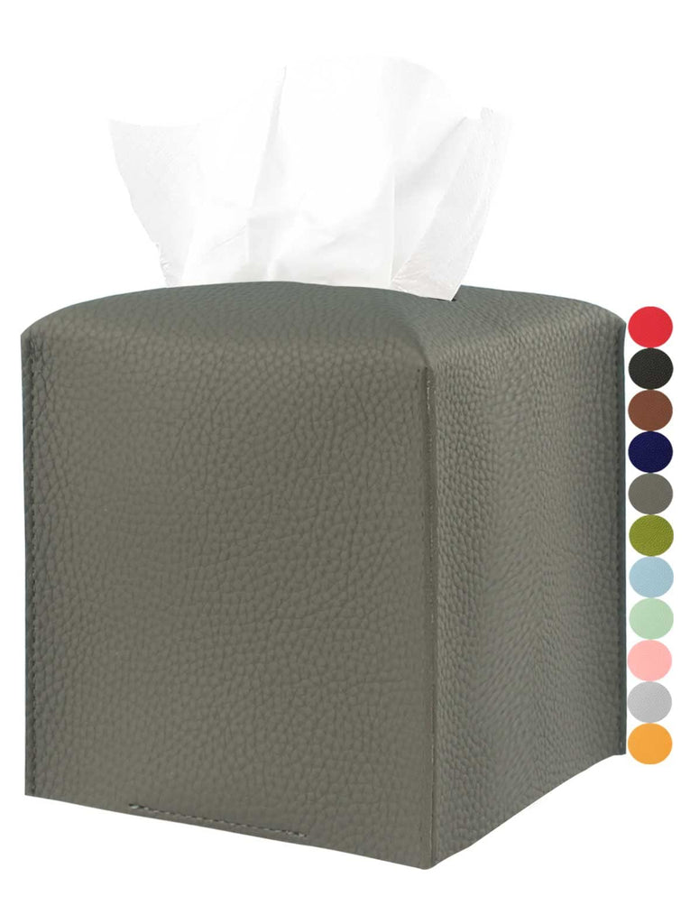 Tissue Box Cover Tissue Holder – Square Leather Tissue Cover Box with Bottom Belt [JESMINI, Dark Grey] Decorative Tissue Box Holder for Bathroom/Night Stands/Office