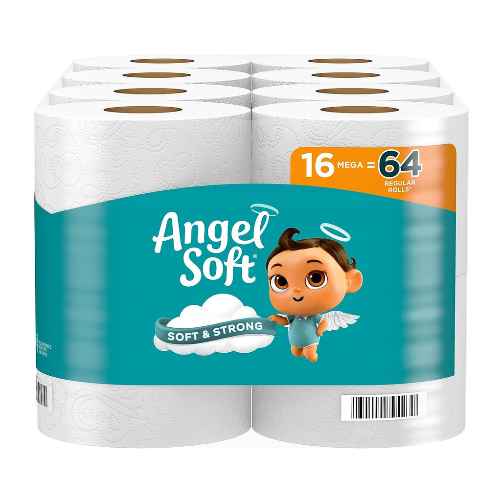 Angel Soft Toilet Paper, 16 Mega Rolls = 64 Regular Rolls, Soft and Strong Toilet Tissue