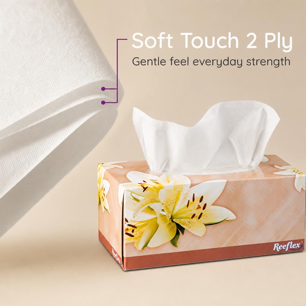 Reeflex Facial Tissues, 2-Ply Soft Facial Tissue - 3 Boxes, 230 Sheets Per Box (690 Total Sheets), Gentle & Durable Tissue Boxes Bulk for Home, Office & Travel (Pack of 8)