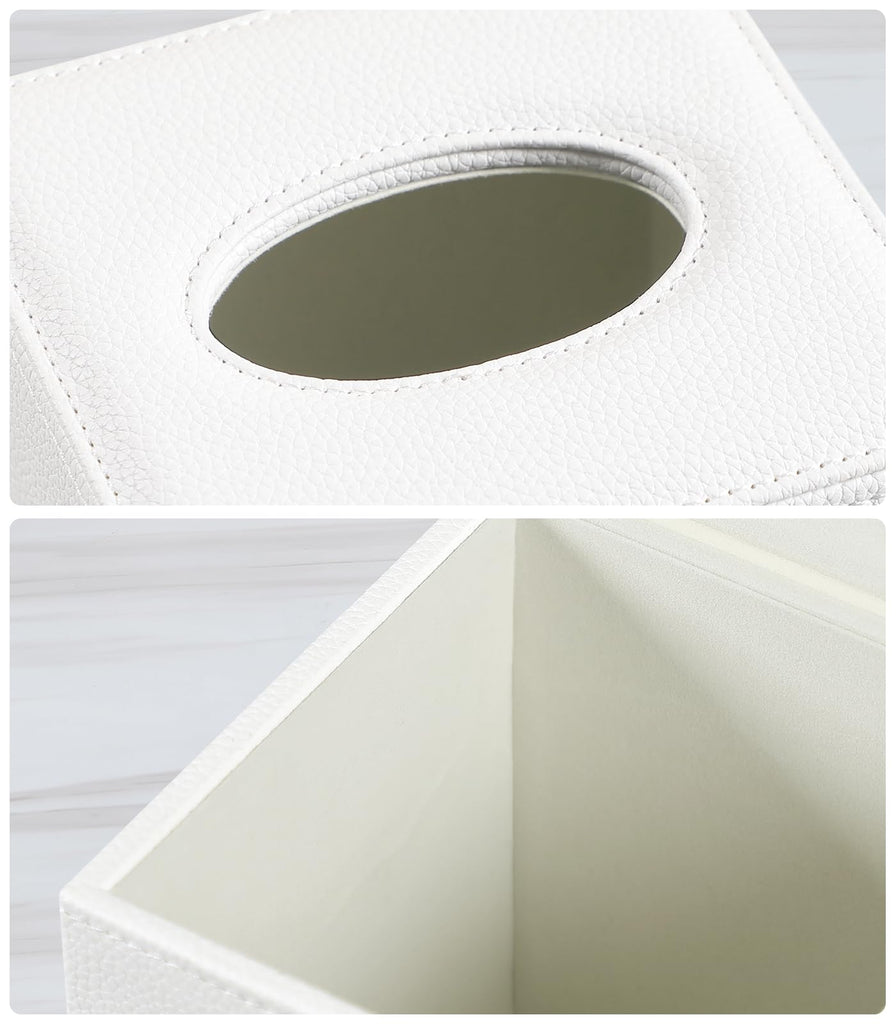 JLAMBOM PU Leather Tissue Box Cover Square Tissue Box Holder (White)