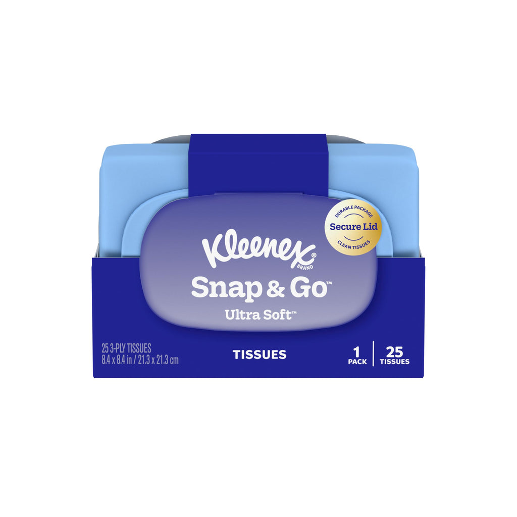 Kleenex Snap & Go Ultra Soft Facial Tissues, 1 On-the-Go Pack, 25 Tissues per Pack, 3-Ply, Packaging May Vary