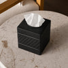 Monarch Abode Tissue Box Cover Square – Handcrafted Wave Embossed Black Metal Tissue Holder Box for Bathroom Accessory, Aesthetic Decorative Facial Napkin Cube for Modern Home Decor