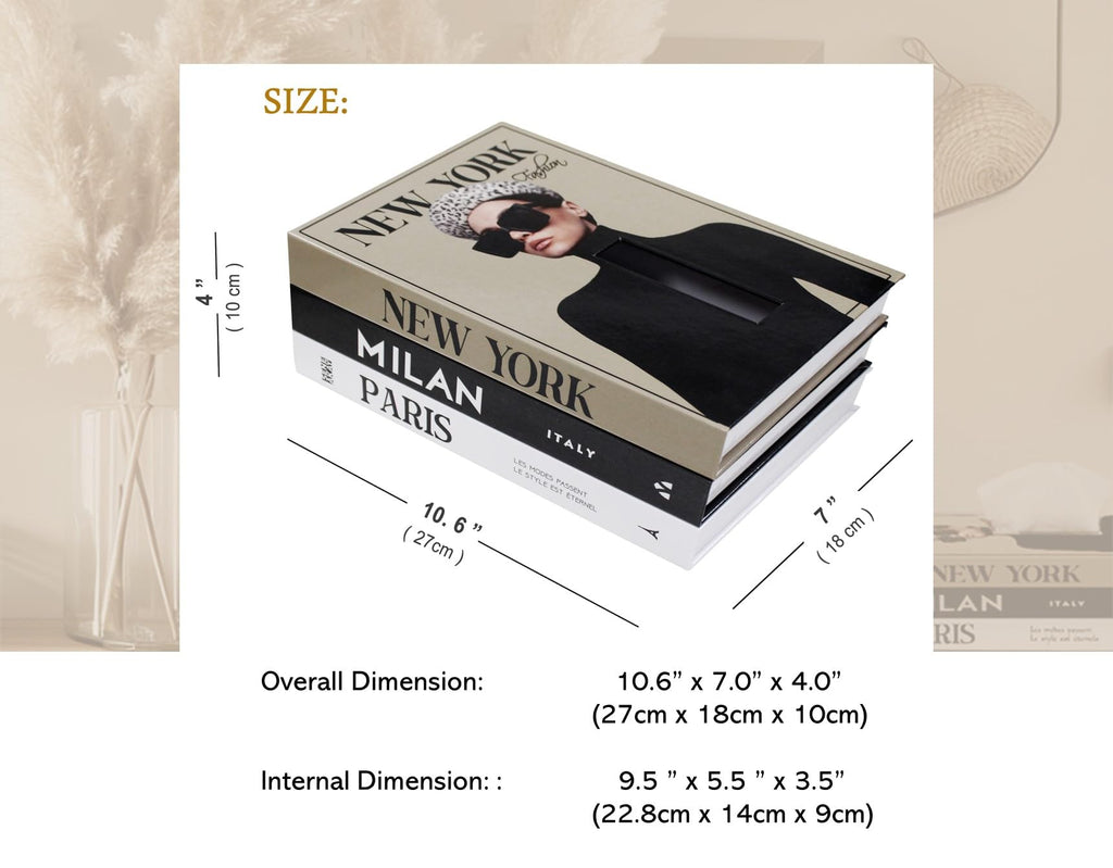 Senea Kay Rectangular Tissue Box Cover - Decorative Faux Book Tissue Box Cover, Rectangule Tissue Holder Dispenser Large Enough to Fit Rectangular Tissue Boxes Chic Modern Decor Gift - Khaki Neutral