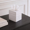 Monarch Abode Tissue Box Cover Square – Handcrafted Border Embossed White Metal Tissue Holder Box for Bathroom Accessory, Aesthetic Decorative Facial Napkin Cube for Modern Home Decor