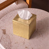 Monarch Abode Tissue Box Cover Square – Handcrafted Ridge Embossed Brushed Gold Metal Tissue Holder Box for Bathroom Accessory, Aesthetic Decorative Facial Napkin Cube for Modern Home Decor