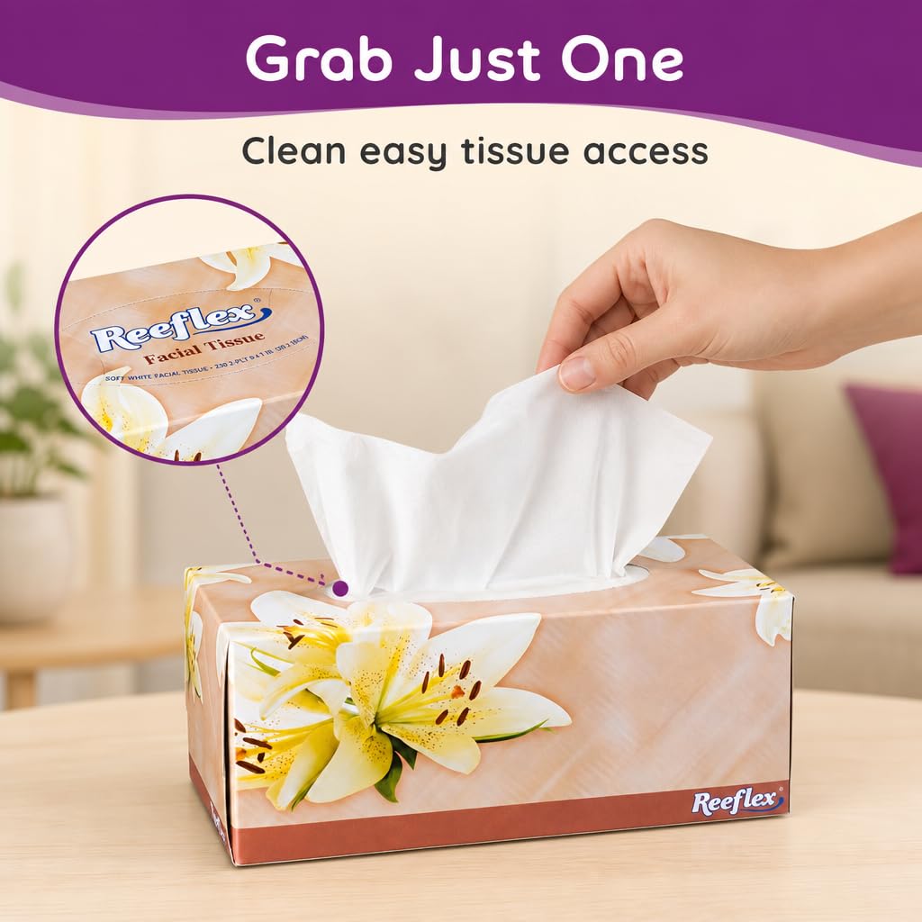 Reeflex Facial Tissues, 2-Ply Soft Facial Tissue - 3 Boxes, 230 Sheets Per Box (690 Total Sheets), Gentle & Durable Tissue Boxes Bulk for Home, Office & Travel (Pack of 3)