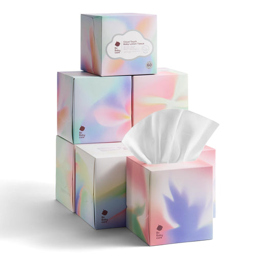 Bc Babycare Cloud Touch Lotion Ultra Soft Facial Tissues, 8 Cube Boxes, Hypoallergenic, Plant-based Materials, Clean Gentle Baby Essentials, 60 Tissues Per Box, 5-Ply