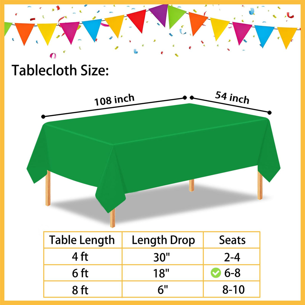 CXSAZRY 2Pcs Green Plastic Table Cloth, 54 x 108 Inch Rectangle Disposable Tablecloth for Birthday, Wedding, Picnic, Holiday Party
