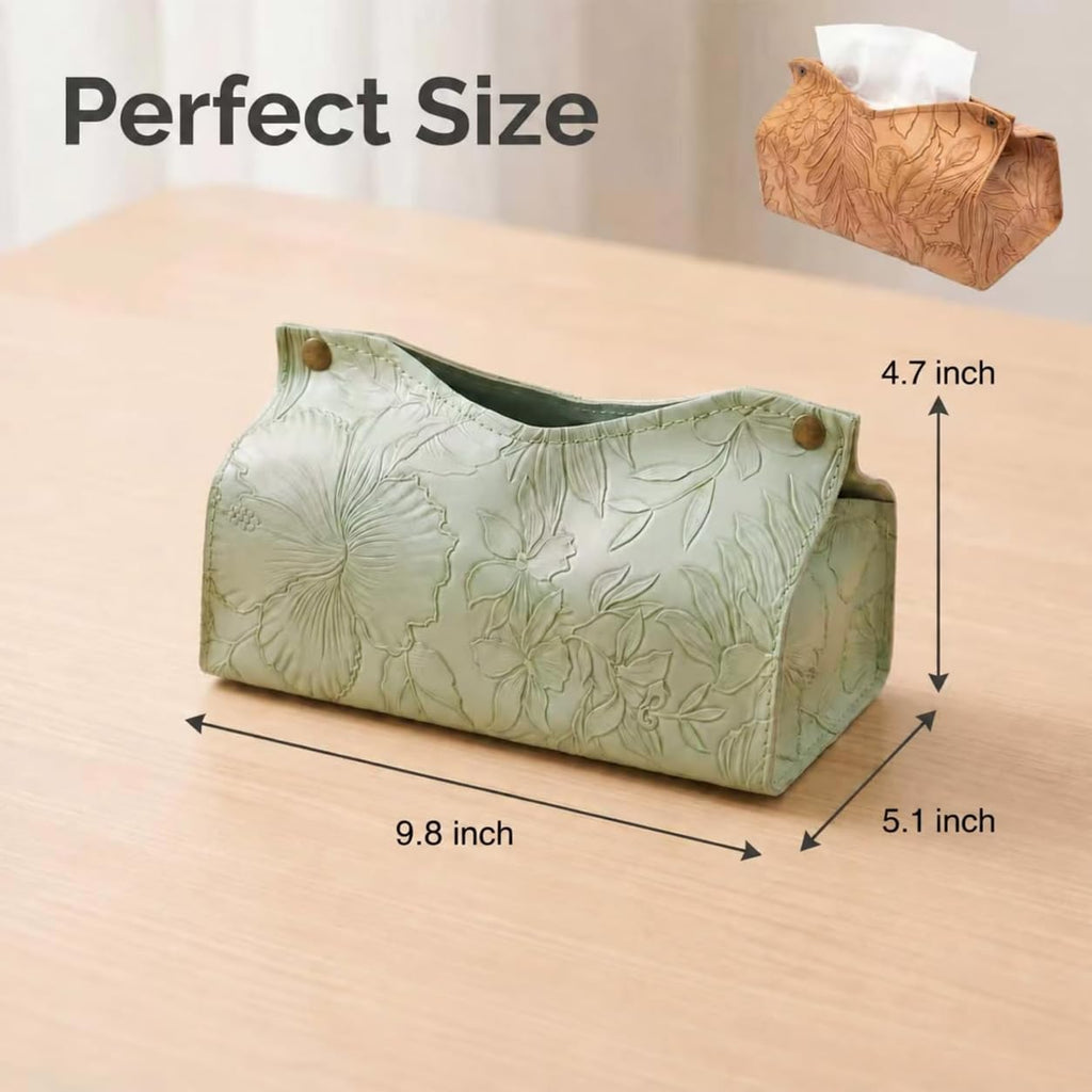 2 Rectangular Tissue Box Covers – Premium PU Leather,Embossed Faux Leather