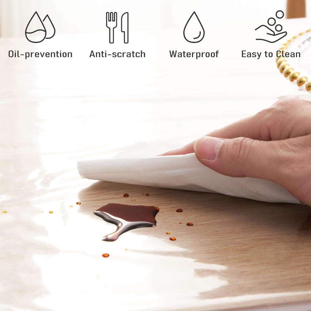 Rawgoodz Clear Plastic Tablecloth Protector 70x108 inch Waterproof Oilproof Stain Resistant Wipeable Table Cover for Dining Tables