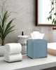 Tissues Cube Boxes Cover Leather – with Bottom Belt [JESMINI, Dark Pastel Blue] Stylish Leather Tissue Cube Box Holder Decorative for Bathroom Vanity Countertop/Night Stands/Office Desk