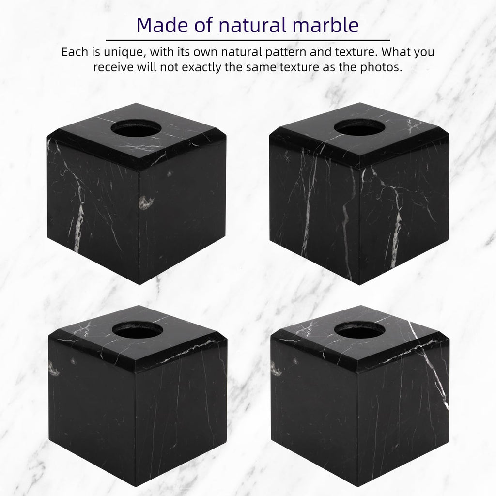Natural Marble Square Tissue Box Cover ,Stone Modern Decorative Sturdy Napkin Box Holder Case,Facial Paper Organizer for Bathroom Vanity Toilet Countertop,Kitchen (1, Black Marquina, 5.71*5.71*5.51)