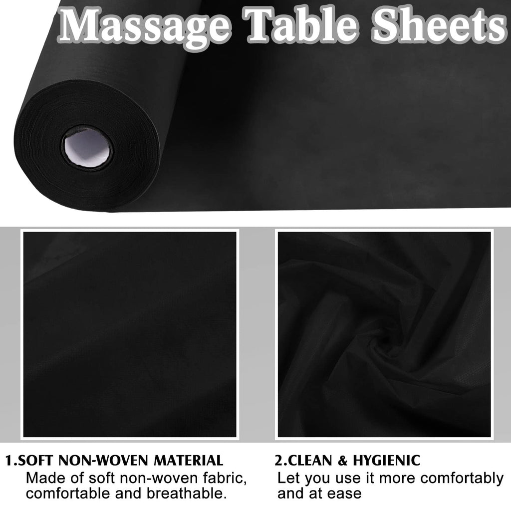 Buryeah Disposable Massage Table Roll 32"x71" Spa Bed Sheets,Black,2 Rolls