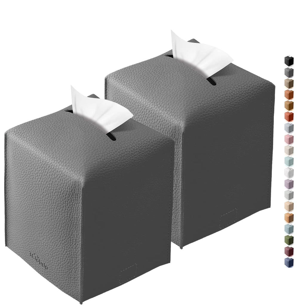 Tclouda Tissue Box Cover for PU Leather, Modern Simple Solid Color Holder Square Tissue Bag, Ideal for Bathrooms,Office,Car,Outdoor Tent,Dining Table,5"X5"X5", Double Charcoal