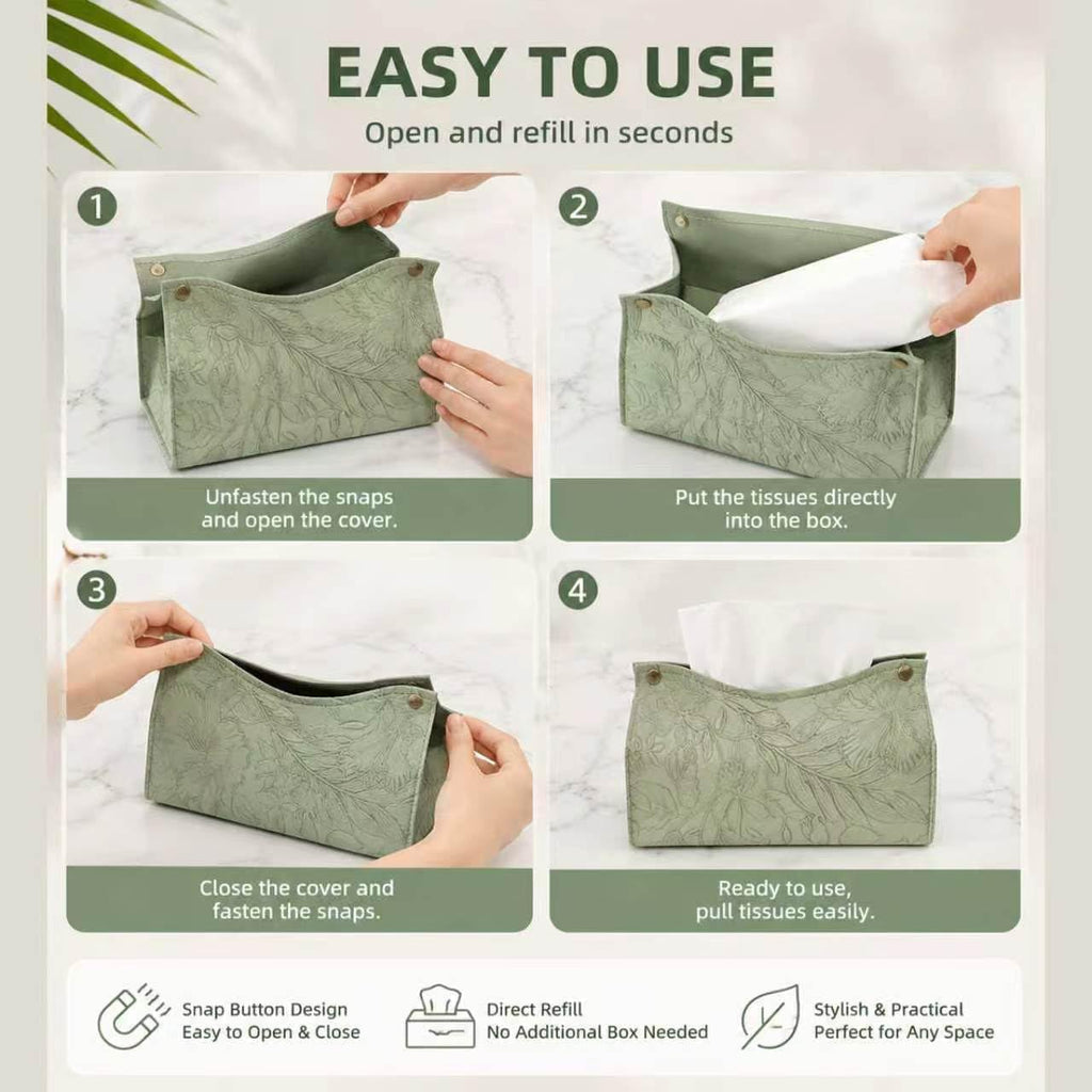 2 Rectangular Tissue Box Covers – Premium PU Leather,Embossed Faux Leather