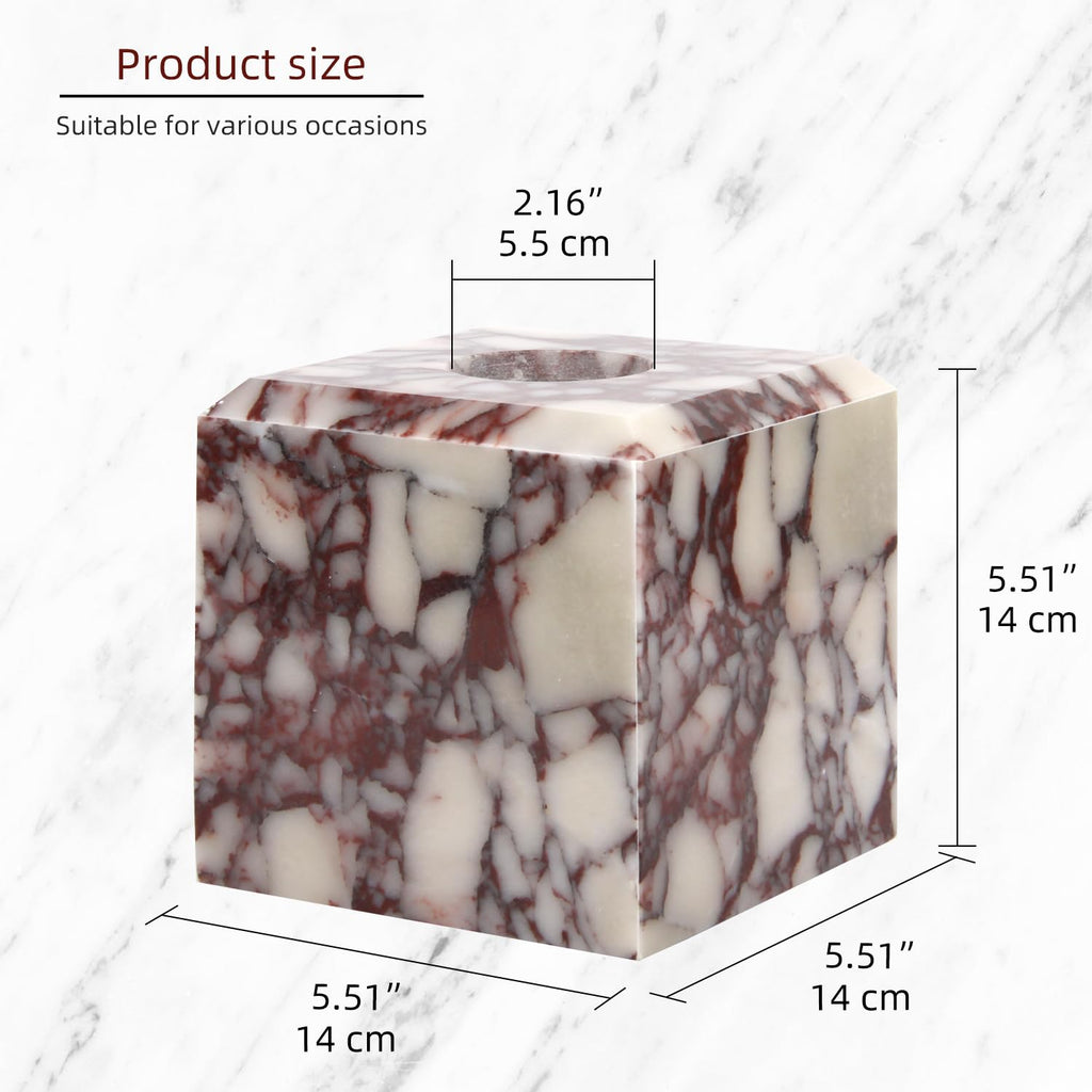 Natural Marble Square Tissue Box Cover ,Stone Modern Decorative Sturdy Napkin Box Holder Case,Facial Paper Organizer for Bathroom Vanity Toilet Countertop,Kitchen (1, Calacatta Viola, 5.71*5.71*5.51)
