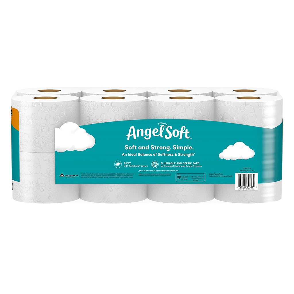 Angel Soft Toilet Paper, 16 Mega Rolls = 64 Regular Rolls, Soft and Strong Toilet Tissue