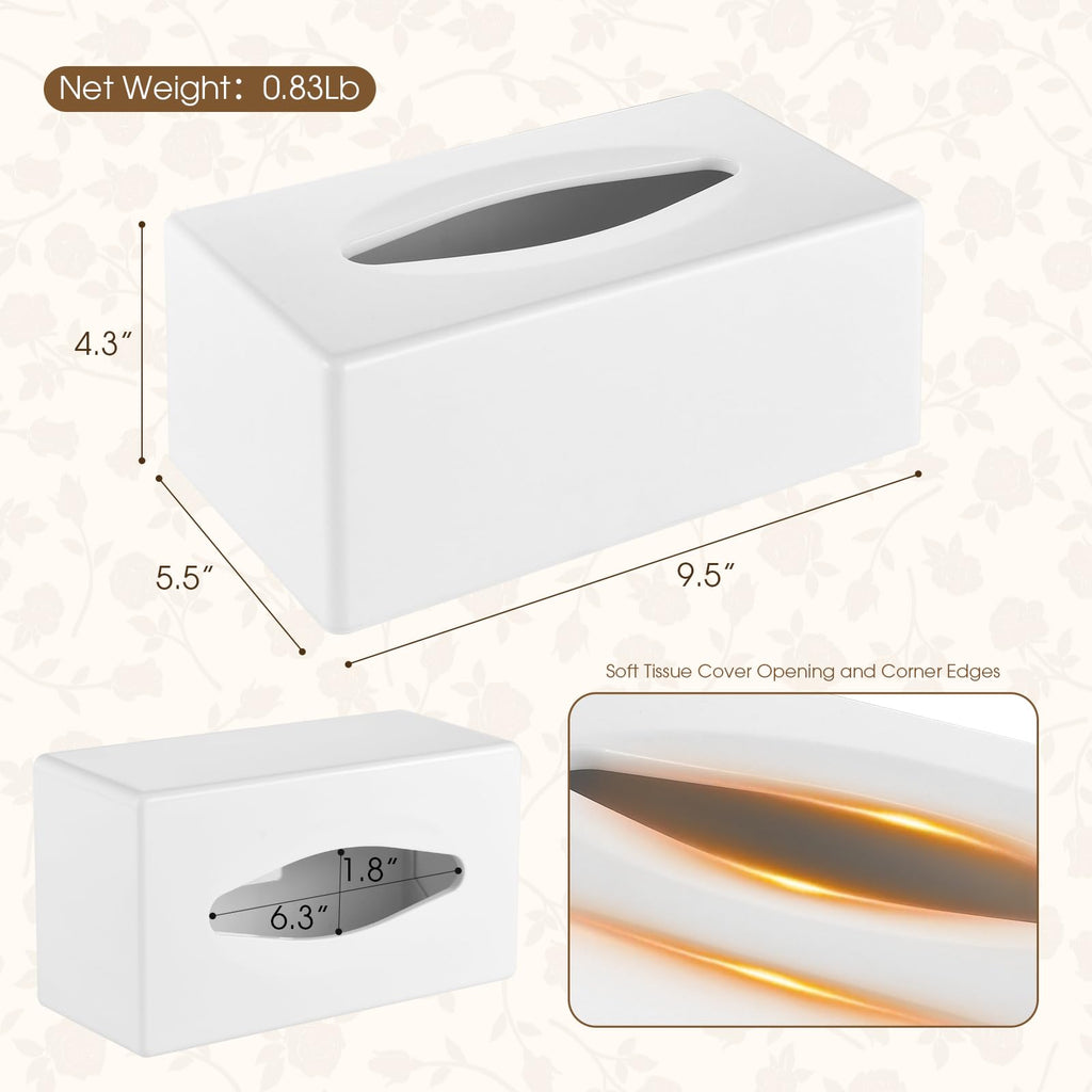 Y-in Hand Tissue Box Cover, Rectangular Facial Tissue Holder with Bottom, Decorative Storage Box for Bathroom Vanity, Countertops, Dressers, Night Stand, Car, RV, Parlors and Offices - White