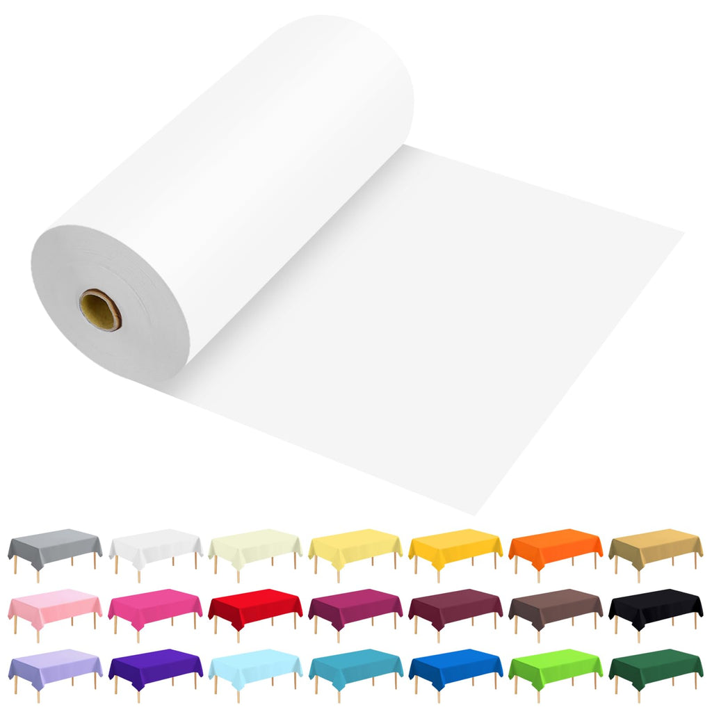 JHDZDHY 54 Inch X 300 Feet Plastic Table Cover Roll Premium Disposable Plastic Tablecloth for All Type/Shape Tables | Picnic, Party, Banquet, Birthdays, Weddings (White, 54 Inch X 300 Feet)