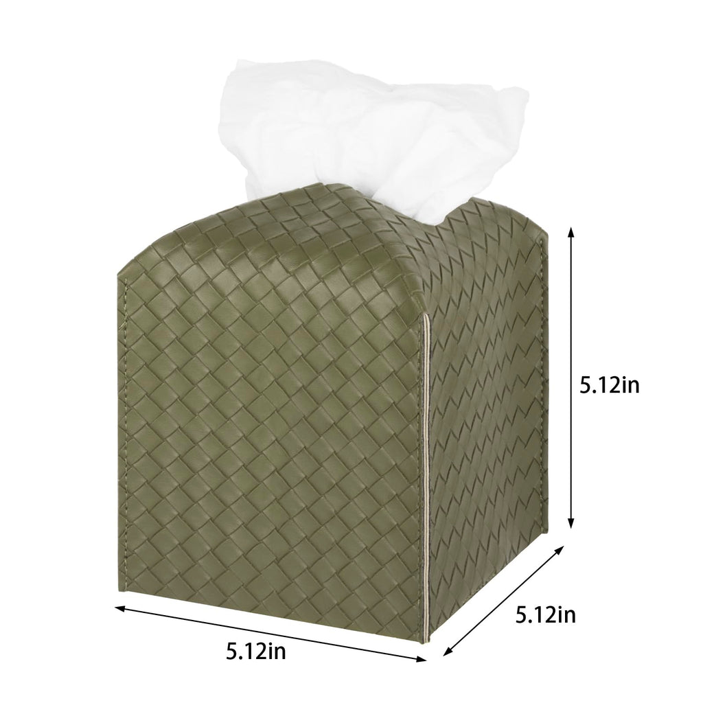 Tissue Box Cover Square Leather Facial Paper Holder, Olive Green