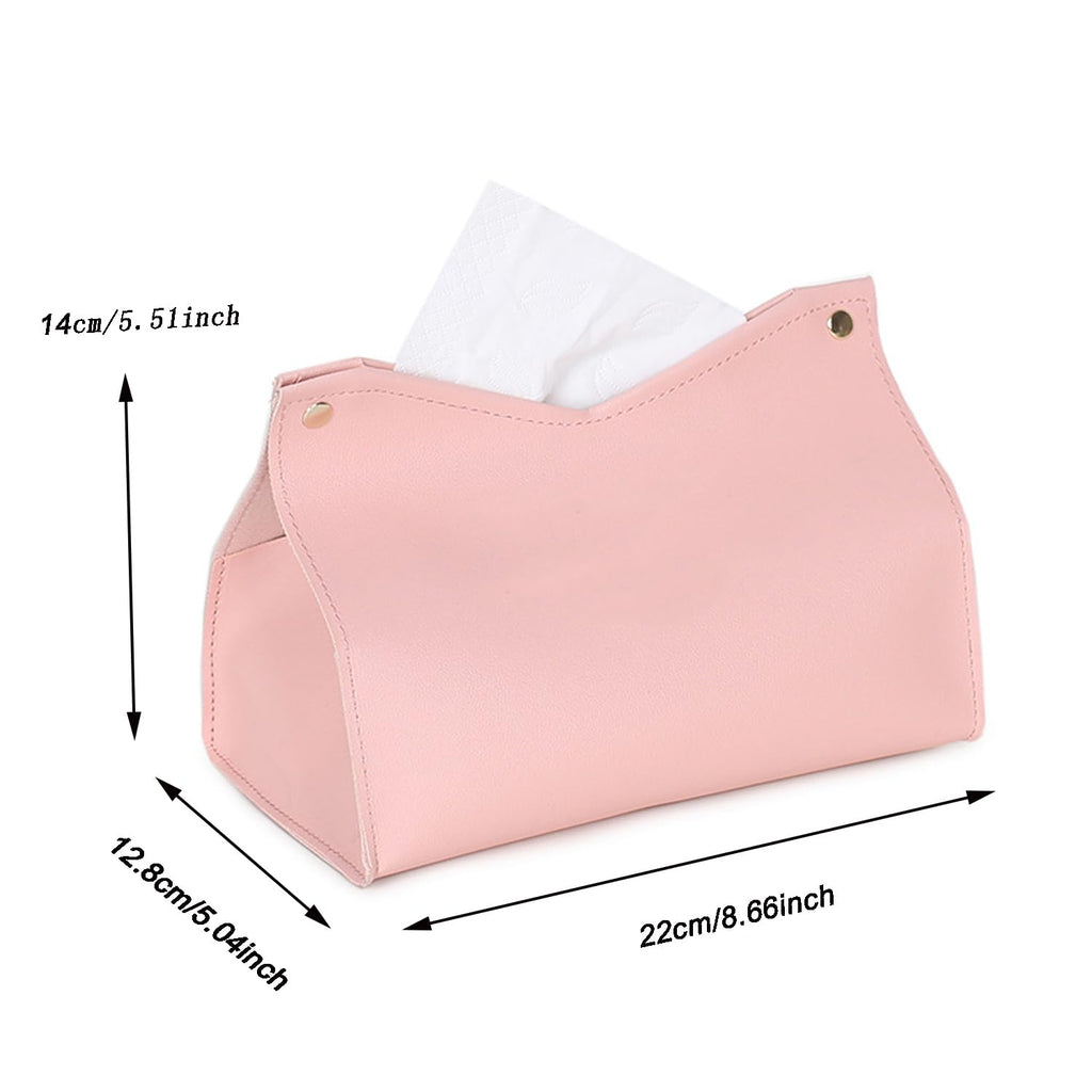 Aguoqwen 1PCS PU Leather Tissue Box Cover, Rectangle Facial Paper Organizer Dispenser, Modern Tissue Case Holder for Vanity Countertop Nightstands Living Room Office Desk Car (Pink)