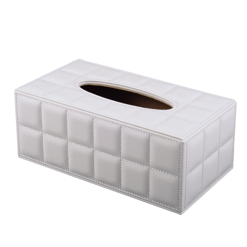 High-end Fashion Pu Leather Tissue Box Holder Cover Rectangular,Napkin Facial Tissues Cube Dispenser,Tissue Cover Decorative Container with Magnetic Bottom for Home Office Car (White)