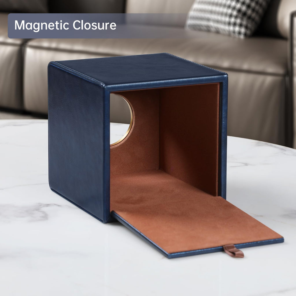 MEIBOOCH Square Tissue Box Cover with Magnetic Closure, Navy Blue