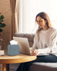 Tissues Cube Boxes Cover Leather – with Bottom Belt [JESMINI, Dark Pastel Blue] Stylish Leather Tissue Cube Box Holder Decorative for Bathroom Vanity Countertop/Night Stands/Office Desk