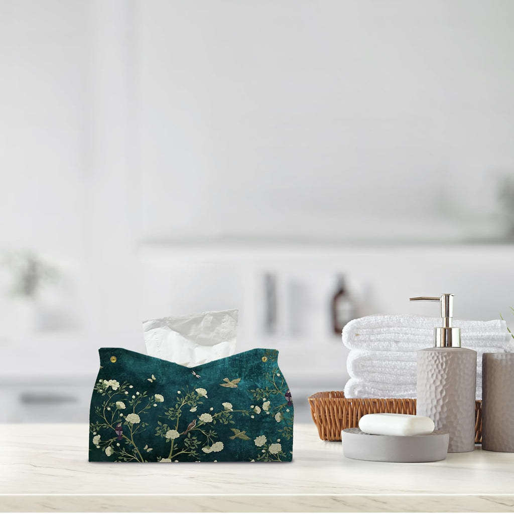 PaJiaNi Chinoiserie Bird Floral Tissue Box Cover Rectangle for Desk Decor
