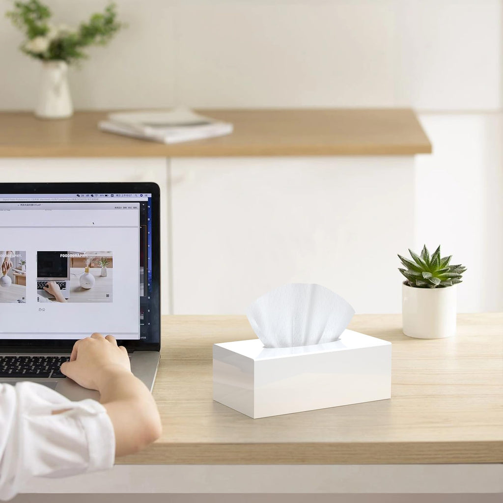 SILUT Shiny White Rectangle Acrylic Tissue Box Cover