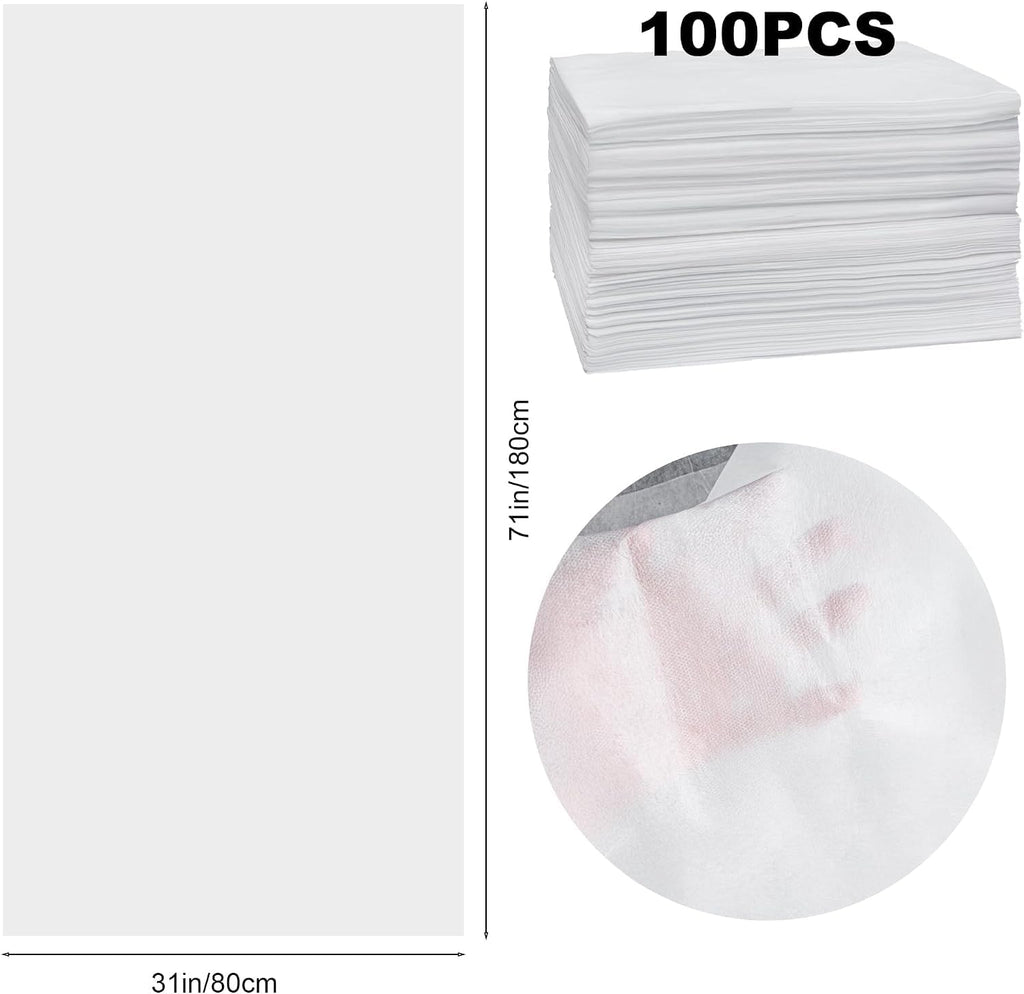 100 Pack 31" x 71" Disposable Non-Woven Massage Table Bed Covers - 2-Ply Waterproof Spa Sheets for Facial, Tattoo & Waxing