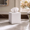 Monarch Abode Tissue Box Cover Square – Handcrafted Ridge Embossed White Metal Tissue Holder Box for Bathroom Accessory, Aesthetic Decorative Facial Napkin Cube for Modern Home Decor