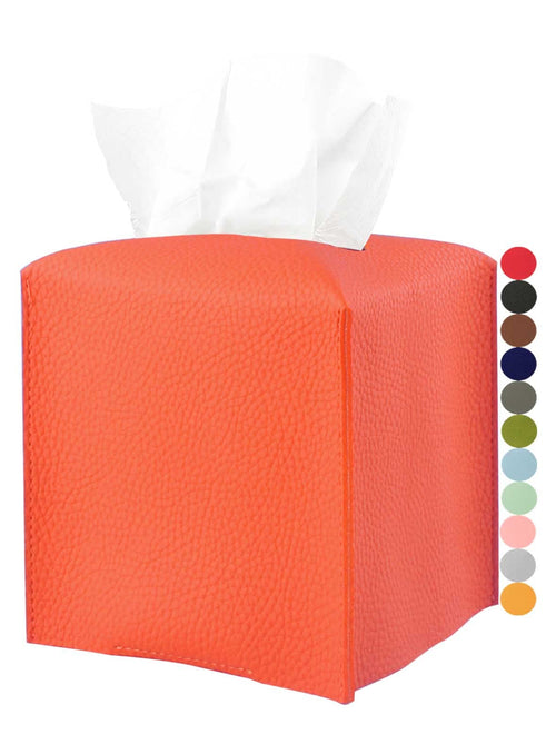 Orange Tissue Box Cover Square – Tissue Box Holder with Bottom Belt [JESMINI] Modern PU Leather Tissue Holder for Home Fall Decoration