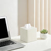 Mkono Tissue Box Cover, PU Leather Square Holder with Bottom, Beige