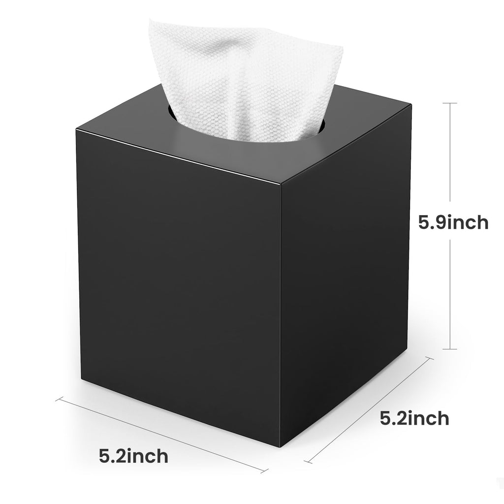 Square Tissue Box Cover with 2 Pcs Clear Qtip Holder Dispenser, Black