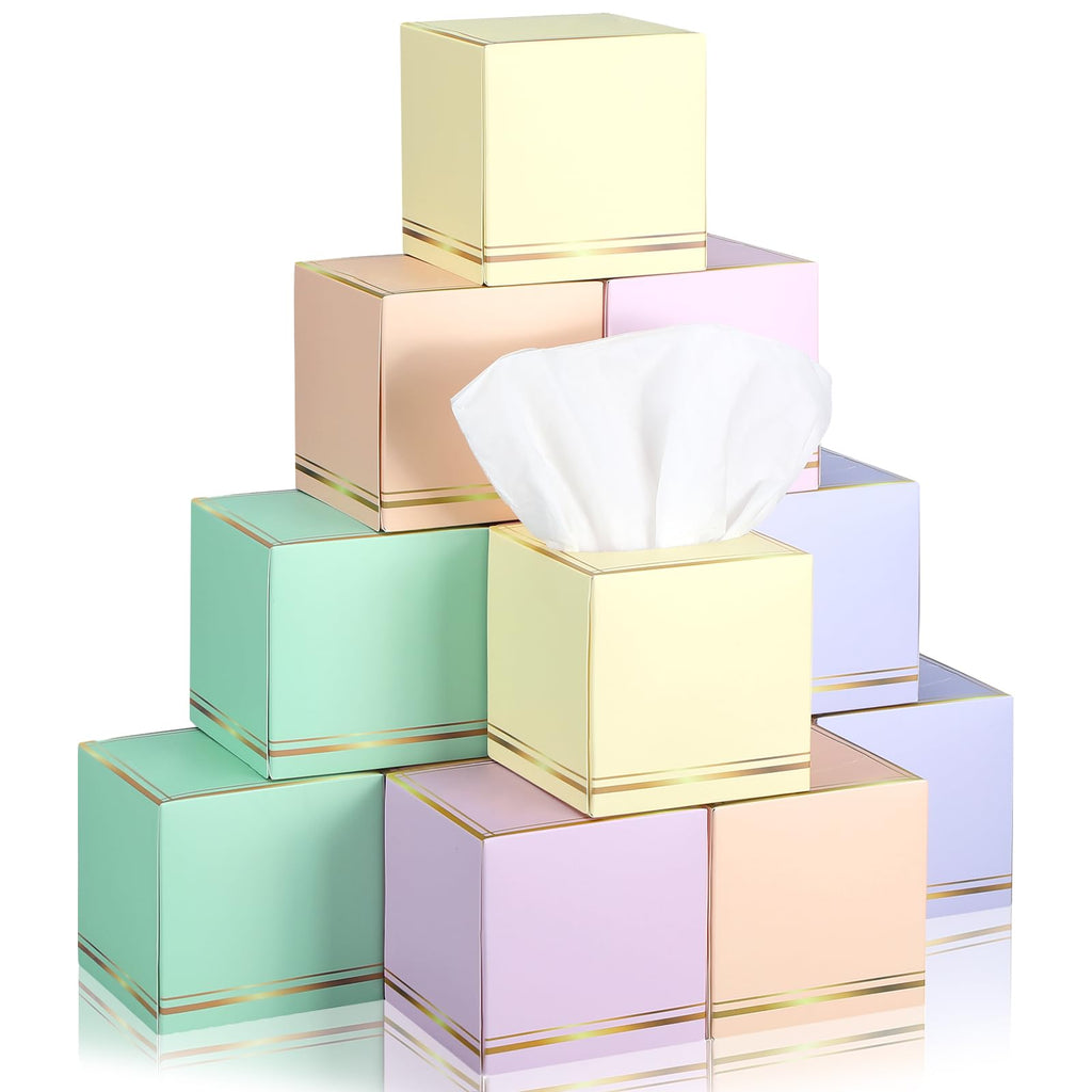 Fourluoo 12 Pack Facial Tissues Cube Boxes Face Box 600 Sheets 3 Ply Soft Paper Square Tissues Bulk for Car Pocket Toilet Household Bedroom Family (Macaron Colors)
