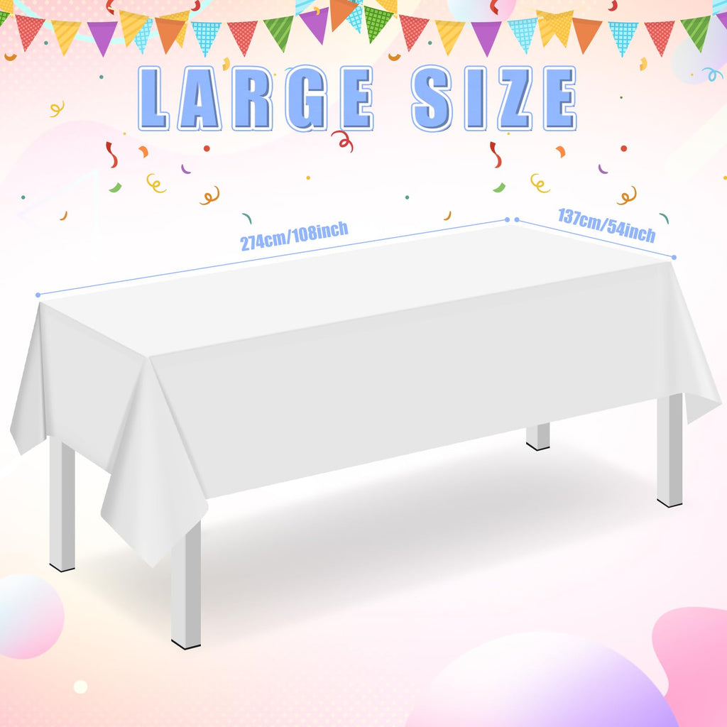 16 Pack White Plastic Tablecloth for Rectangle Tables, Premium Decorative White Disposable Table Cloths for Parties, Bulk Rectangle Party Table Cover for Birthday, Wedding, Anniversary, 54 x 108 Inch